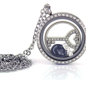 Stainless Steel Floating Locket Necklace with Choice of 6 Charms and 1 Plate
