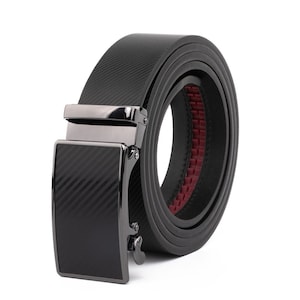 One Size Fits All Genuine Leather Mens Belt with Easier Adjustable Buckle