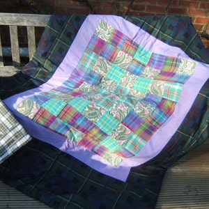 Scottish Patchwork Quilt, Handmade Sofa Throw, Eiderdown, Travel Blanket with Tartan and Paisley image 1