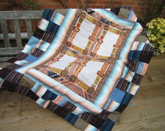 Australian Patchwork Quilt, Handmade Bed Cover, Eiderdown, Lap Quilt, Sofa Throw with Aboriginal Designs