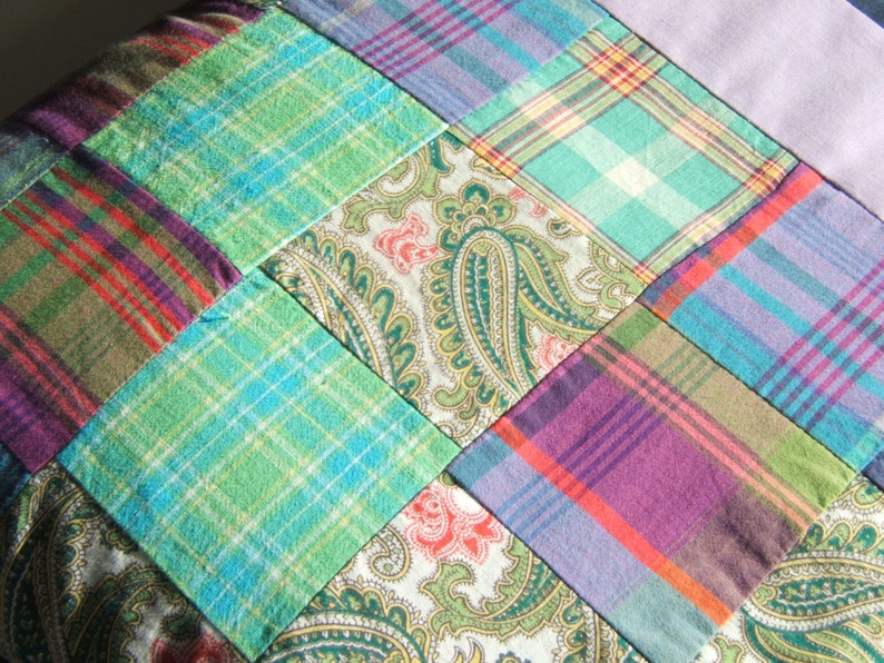 Scottish Patchwork Quilt, Handmade Sofa Throw, Eiderdown, Travel Blanket with Tartan and Paisley image 4