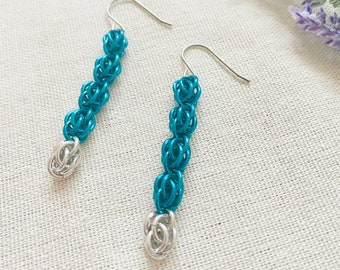 Teal Drop Earrings, Turquoise Dangle Earrings, Titanium For Sensitive Ears