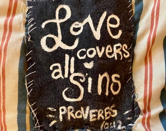 Lover Covers All Sins Proverbs 10:20 Bible Verse Canvas Patch