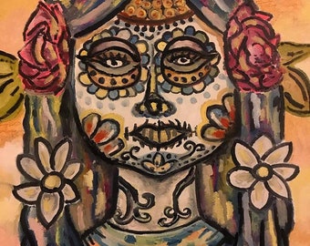 Sugar Skull Art, Art Prints, Portrait Art, Day of the Dead Art Print, Dia de los Muertos painting