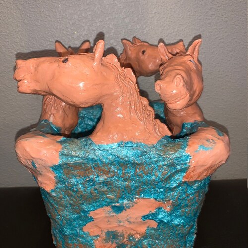 OOAK Horse Head Bowl Horse Bowl Hand Sculptured Horses Terra shops Cotta Turquoise