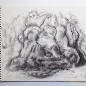 Cloud Artwork, Charcoal Drawing Original, Charcoal Art, 14 x 17, OOAK