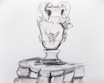 Graphite Drawing Still Life, Original Sketch Study, 10 Minute Sketch, Vase on Rocks, Quick Pencil Sketch, Graphite Sketch Art