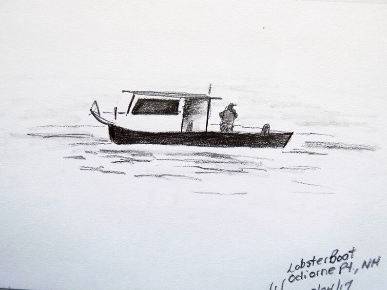 Lobster Boat Art Original Sketch Pencil Sketch Graphite Etsy Sweden