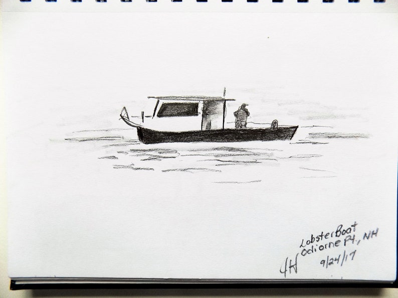 Lobster Boat Art Original Sketch Pencil Sketch Graphite Etsy