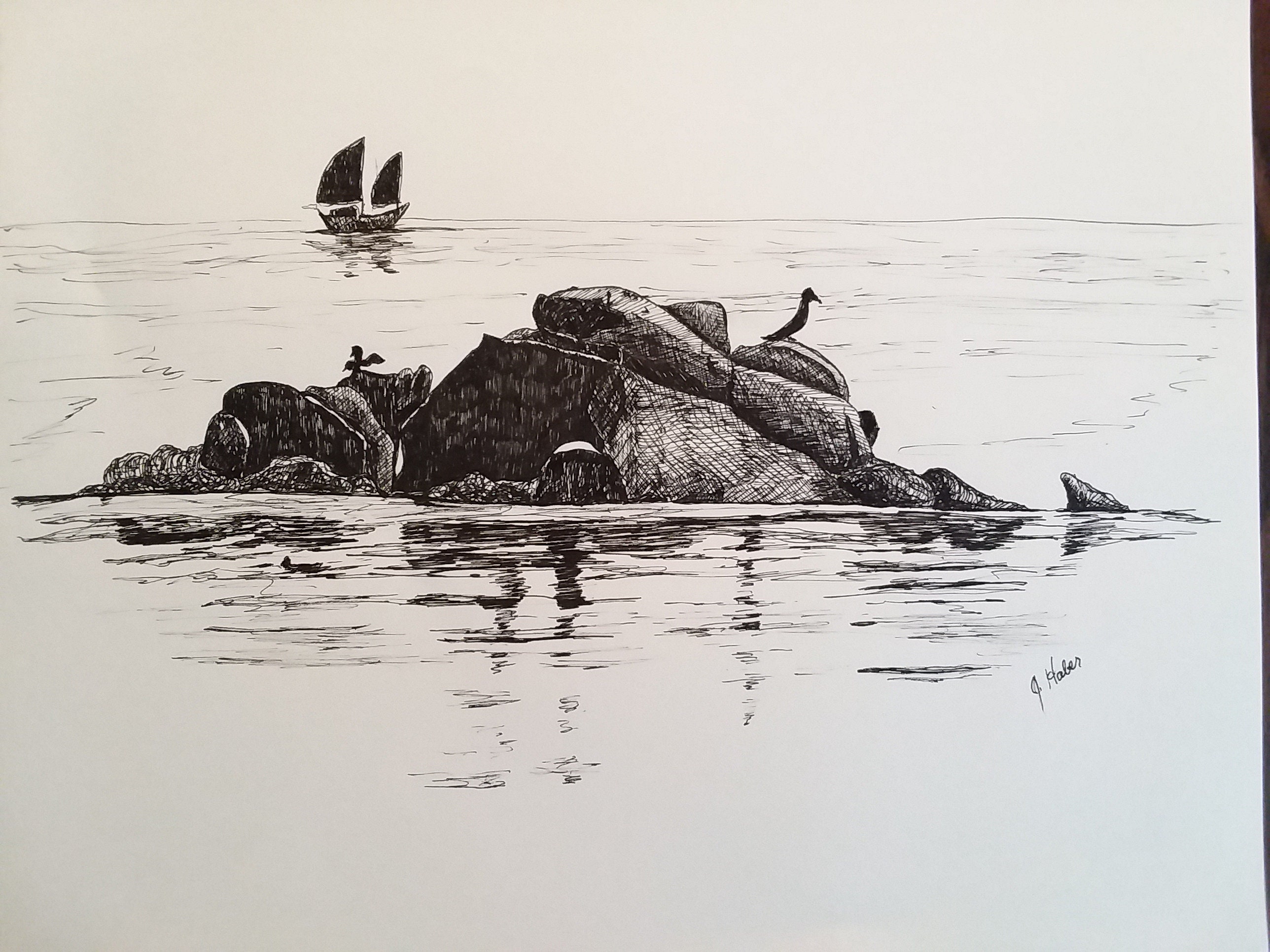 Ocean Pen Art C Ray Bryan Artist Pen And Ink Boat And Water Signed Ocean Pen Art C Ray Bryan Artist Pen And Ink Boat And Water Signed