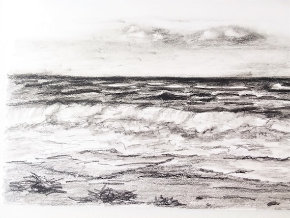 Original Sketch, Sea Sketch, Coastal Sketch, Pen and Ink, Pen Ink, Pen  Sketch Sea Waves, Sea Drawing, Beach Sketch Art, Marine Sketches 