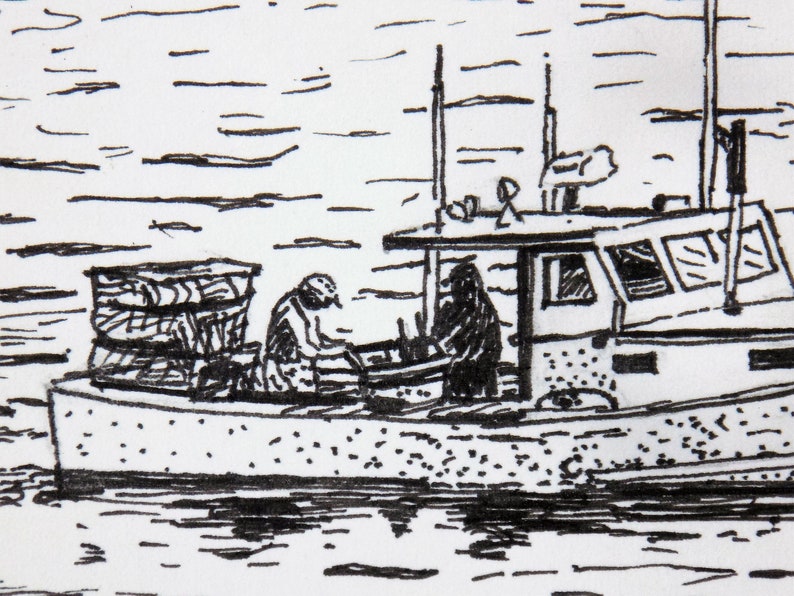 Pen and Ink Drawing Original Art ACEO Original Lobster Boat Etsy