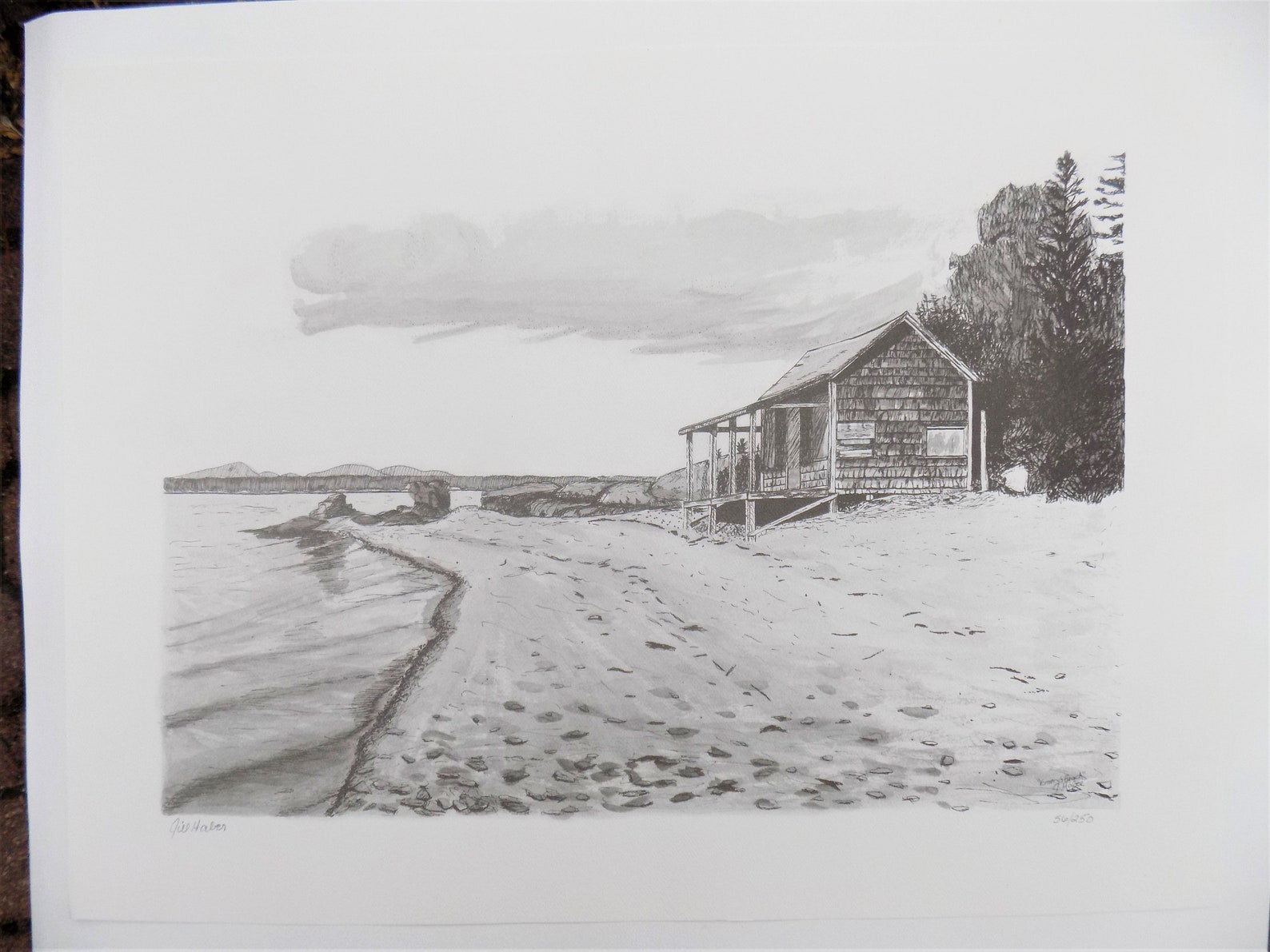 Beach Art Print, Pen and Ink Drawing of Beach House, Pen and Ink Print