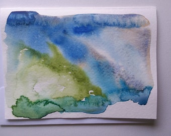 Abstract Art Card, 5 x 7" Original Watercolor Card, Abstract Landscape