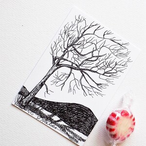 Pen and Ink Drawing, Tree Art, Original Art, ACEO, OOAK, One of a Kind Art, 2.5 x 3.5