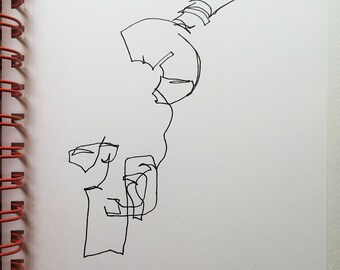 Minimalist Drawing of Gas Pump, Abstract Art, Line Artwork, Blind Contour Drawing, Pen and Ink Original, 5" x 8"