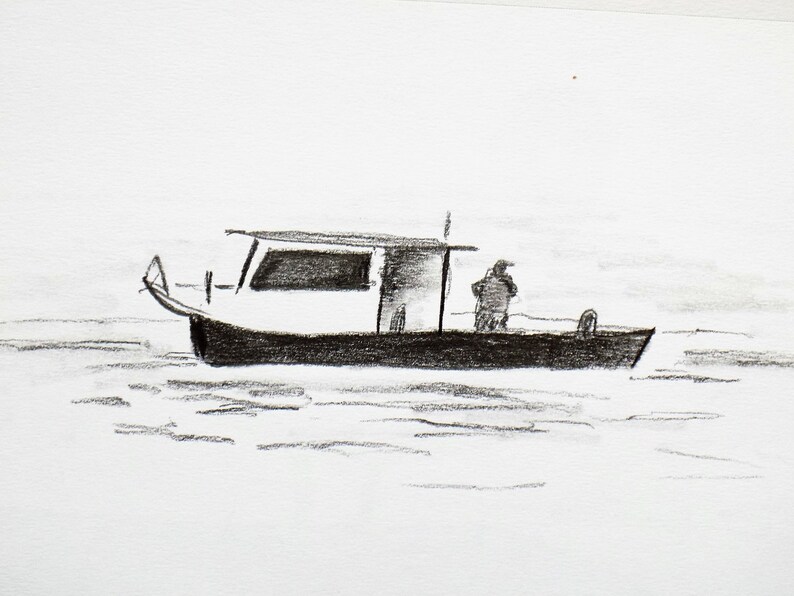 Lobster Boat Art Original Sketch Pencil Sketch Graphite Etsy