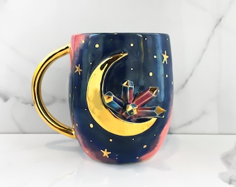Crystal Mug - Lunar Galaxy Crystal Mug  With 22k Gold by Naomi Singer, Modern Mud