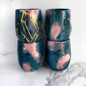 Galaxy Tumbler With 22k Gold, Modern Mud Ceramic Galaxy Cup, Wine Tumbler, Stemless Wine