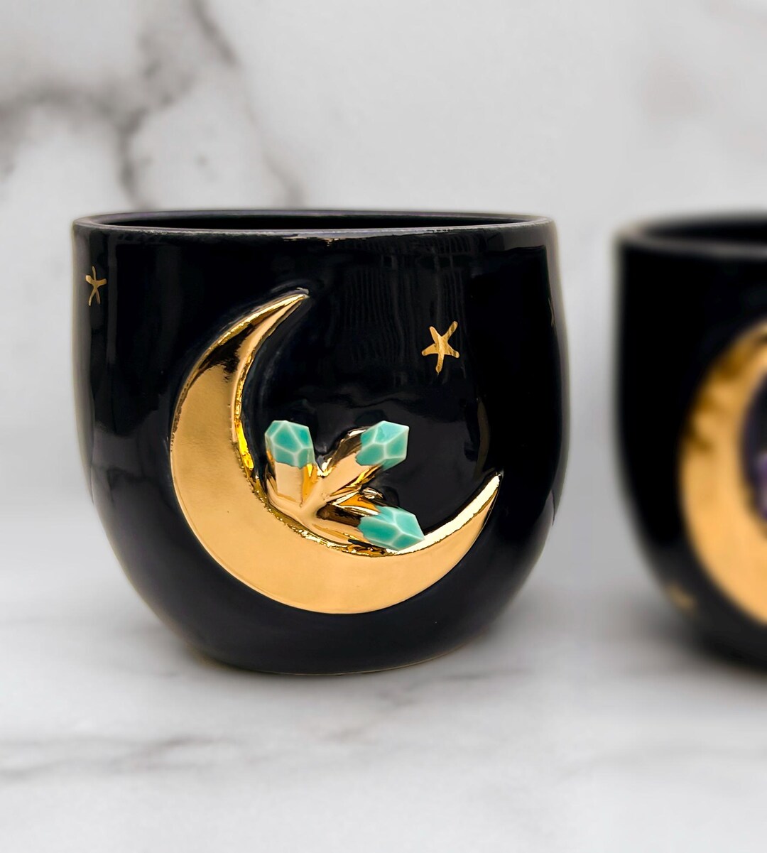 Aquamarine Crystal Lunar Planter With 22k Gold Moon, Moon Planter, Moon ...