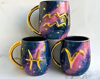 Sternzeichen Tasse Galaxie mit 22k Gold von Modern Mud - Pisces