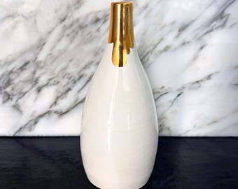 Tropfende Goldflaschenvase - Weiß- und Goldvase, moderne Keramikhochzeitsgeschenk Muttertagsgeschenk, handgemachte Porzellankeramikvase, Knospevase