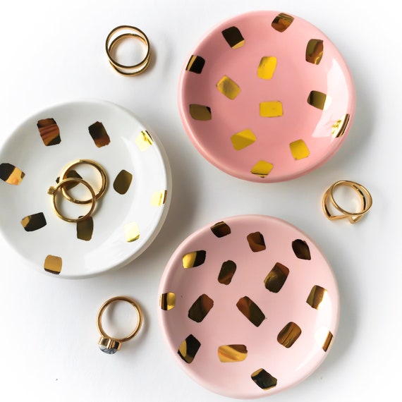 Gold "Confetti" Ring Dish - Modern Mud Ring Dish, Party Favors, Tea Light Holder, Jewelry Dish, Bridesmaid Wedding Favors