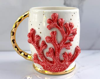 Koralle Becher, handgemachte 24oz Kaffeetasse, Strandhaus Dekor