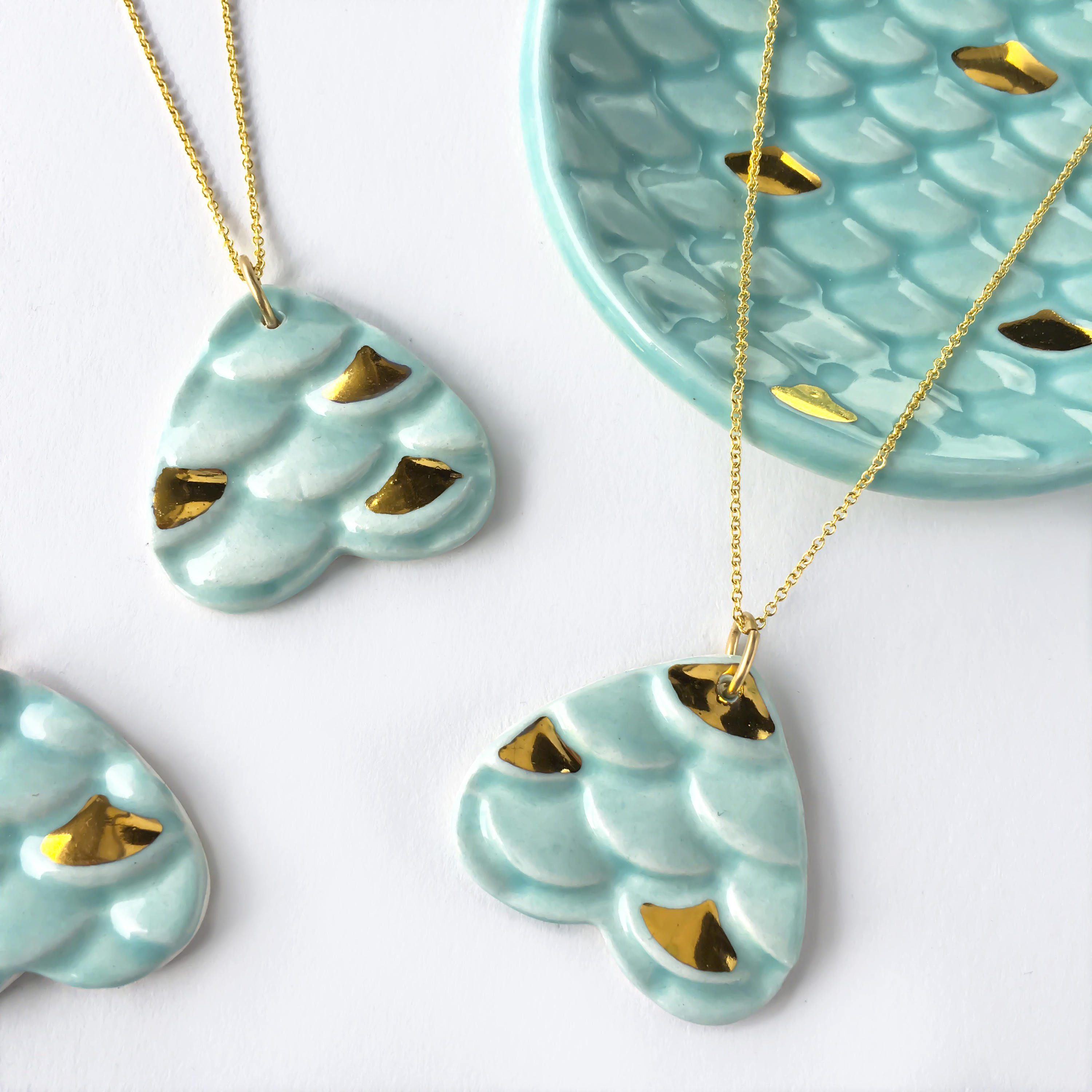 Mermaid Necklace Ceramic and Gold Modern Mud Ceramic