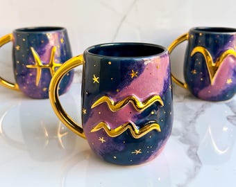 Sternzeichen Tasse Galaxie mit 22k Gold von Modern Mud - Custom