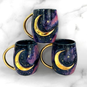 Lunar Galaxy Moon Mug with 22k Gold, Moon Mug, Modern Mud, Naomi Singer