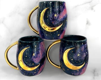 Lunar Galaxy Moon Mug with 22k Gold, Moon Mug, Modern Mud, Naomi Singer
