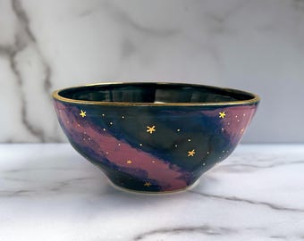 Seconds - Keramik Galaxy Schale mit 22k Gold Sternen, handgefertigte Keramik