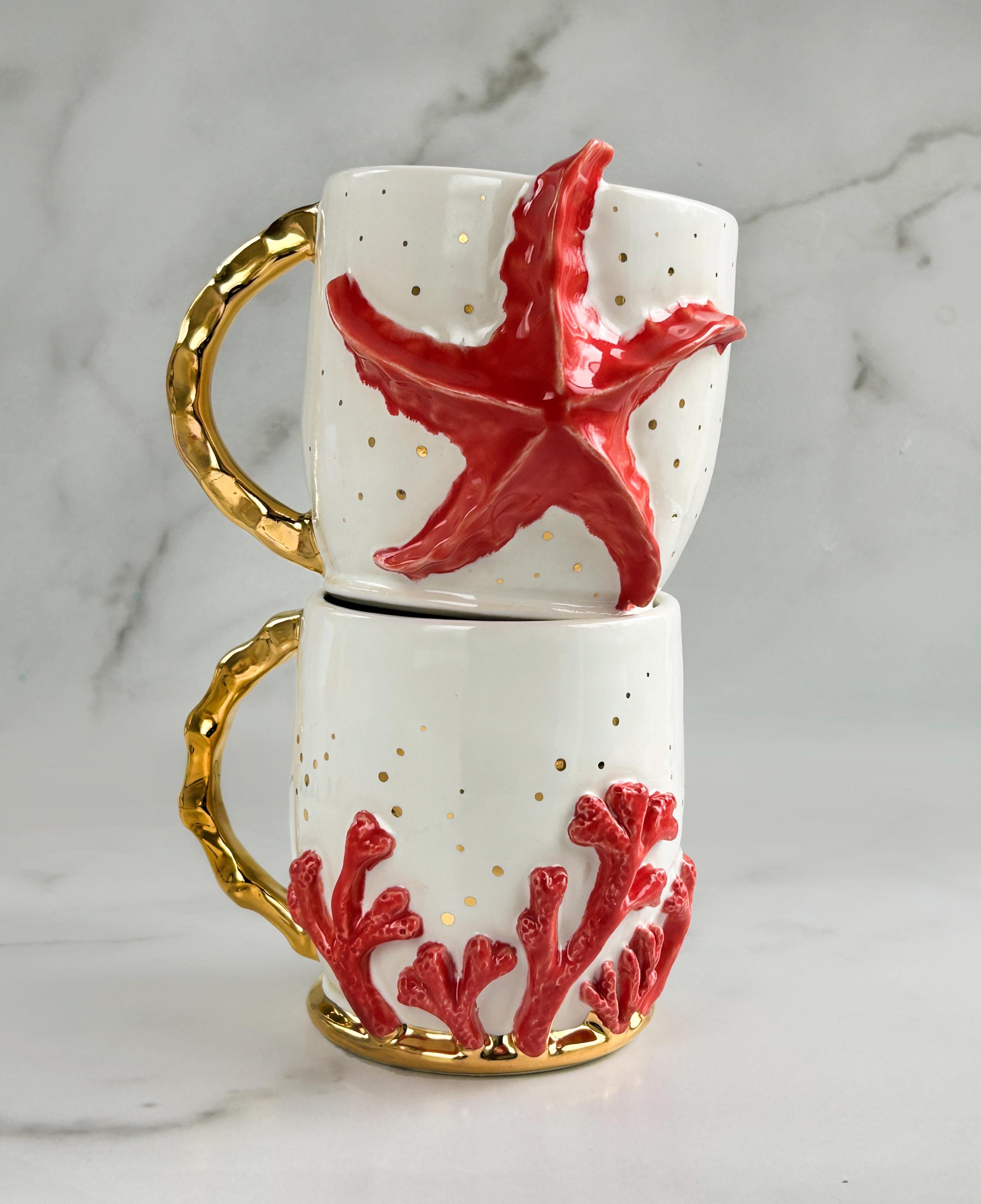 Starfish Mug, Handmade Coffee Mug, Beach House Mug, Beach House Decor