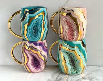 Geode Mug, Agate Crystal Mug In Porcelain With 22k Gold, Geode Mug Modern Mud