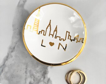 Skyline Ring Dish, Personalized Ring Dish - Ring Holder, Jewelry Holder, Ceramic Ring Dish, Engagement, Gift for Her, Wedding Gift