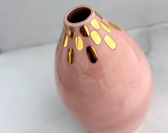 Blush Rosa und Gold Keramikvase - Vase ""Goldenes Mosaik"", Porzellanvase, Hochzeitsgeschenk, Muttertagsgeschenk, moderner Schlamm