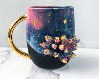 Galaxy Crystal Mug Geode Mug With 22k Gold - Heaven and Earth