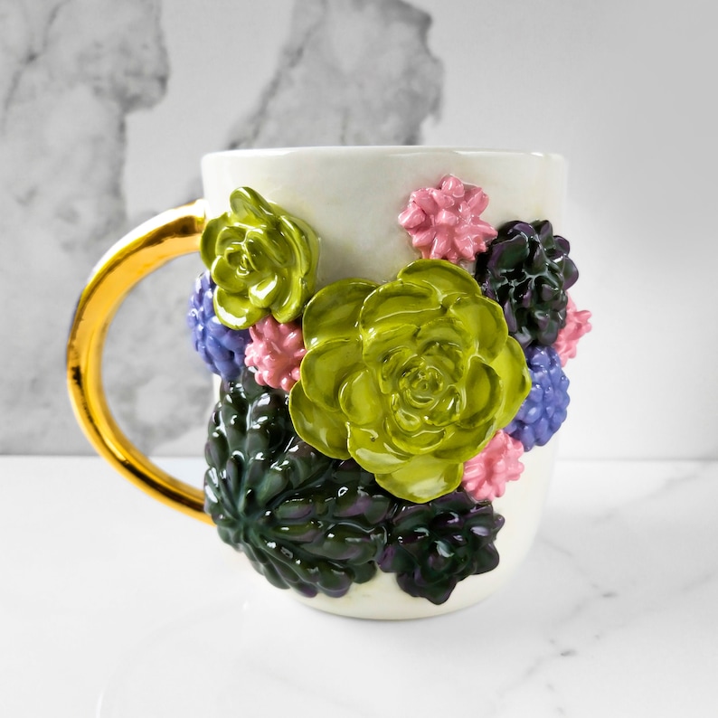Succulent Mug in Porcelain and 22k Gold by Naomi Singer Etsy