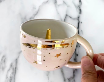 Unicorn Mug in Pastel Pink with Gold Shooting Stars by Modern Mud - Unicorn Pottery, Unicorn Cup, Handmade