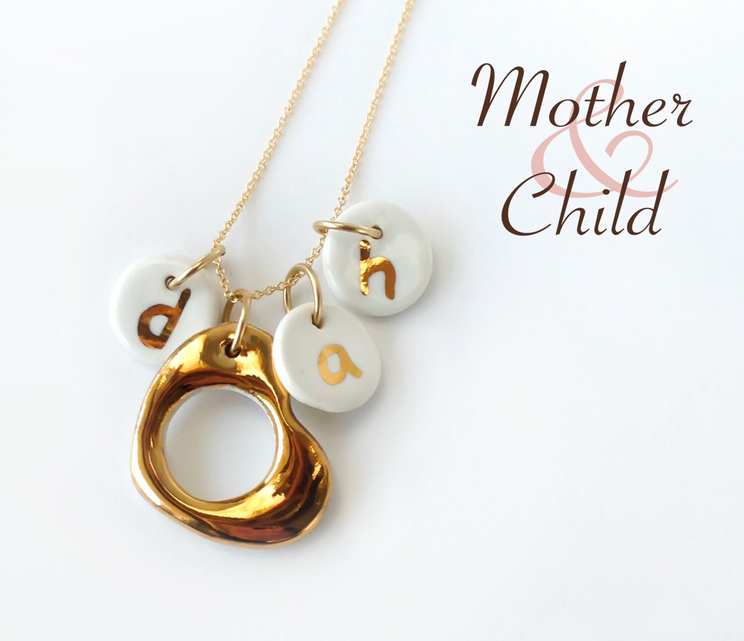 Mother and Child White & Gold Monogrammed Initial Necklace Etsy