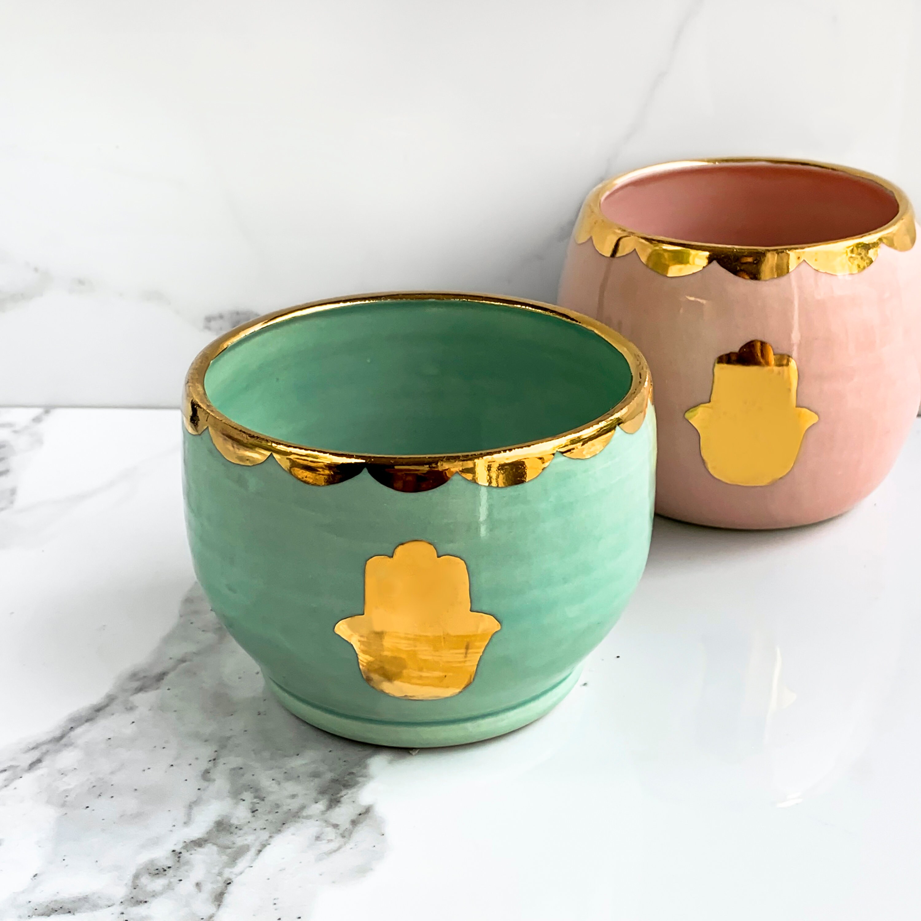 Hamsa Planter With 22k Gold, Modern Mud Ceramic Evil Eye Planter by ModernMud