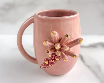 Crystal Geode Becher, Handgefertigte Porzellan Rosenquarz Tasse