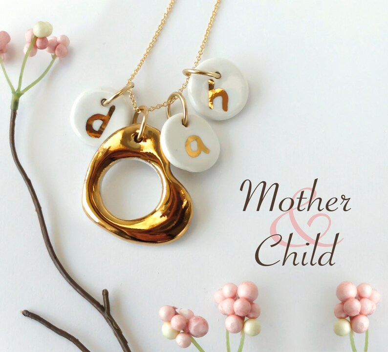 Mother and Child White & Gold Monogrammed Initial Necklace Etsy