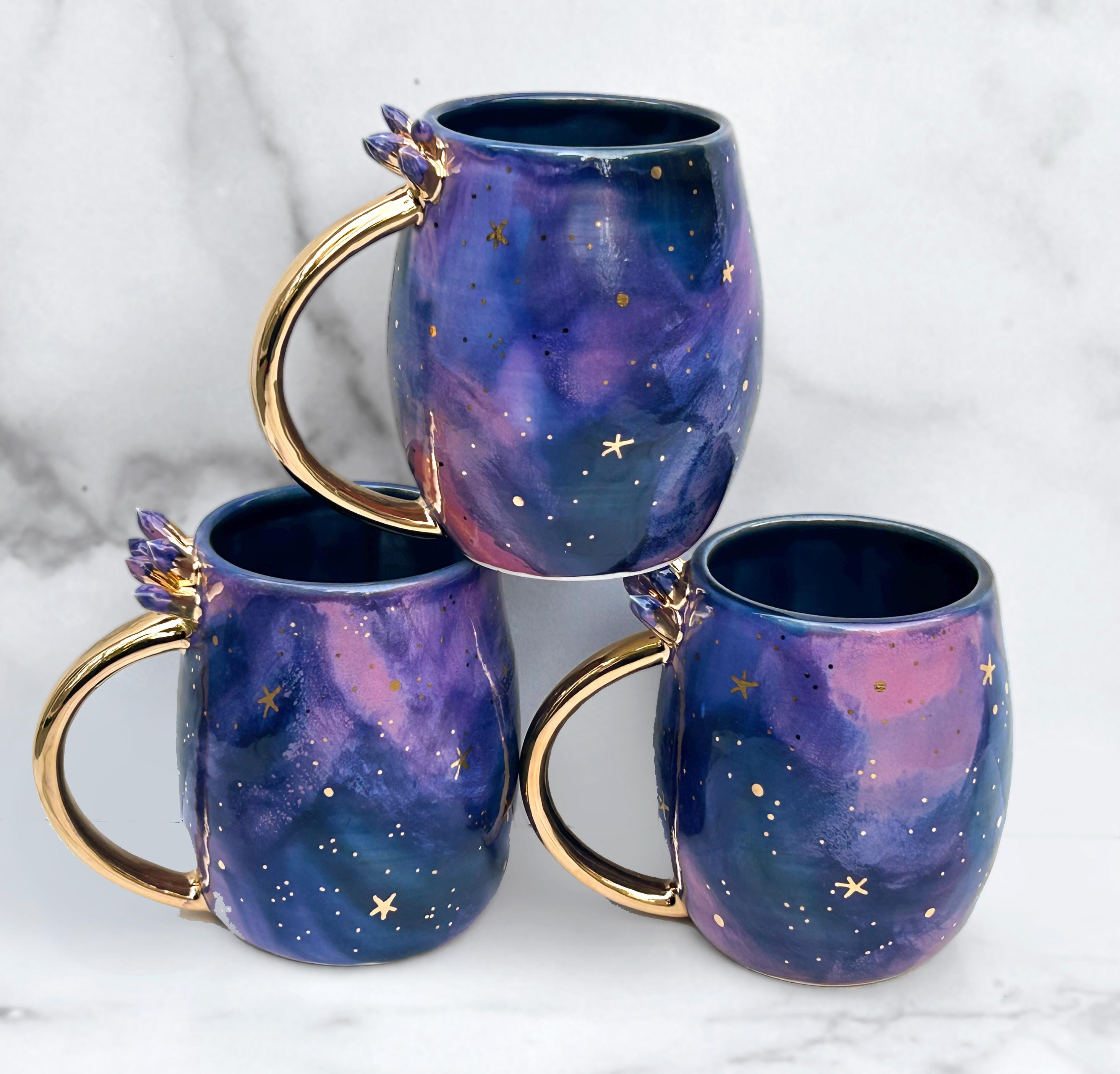 Galaxy Crystal Mug With 22k Gold - Heaven and Earth - Geode Mug, Galaxy Mug, Modern Mud, Pottery Gift