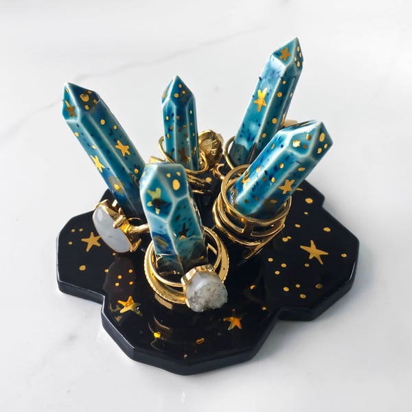 Soporte para anillos Galaxy Crystal - Soporte moderno para anillos de barro, cristales de cerámica, soporte para anillos de cristal de cerámica Modernmud