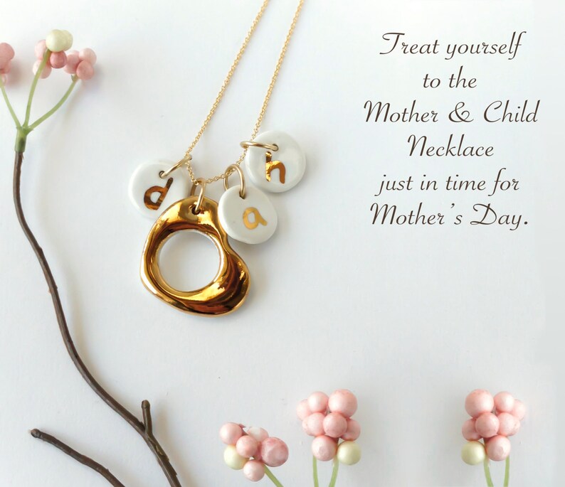 Mother and Child White & Gold Monogrammed Initial Necklace Etsy