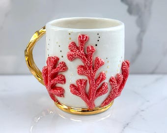 Koralle Becher, handgemachte 16 Unzen Kaffeetasse, Strandhaus Dekor