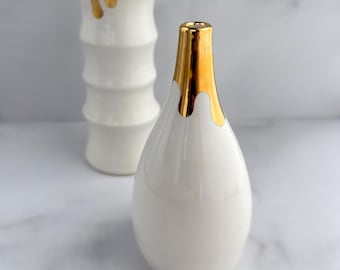 Drippy Gold Flasche Vase - handgemachte weiße und Gold moderne Keramik, Hochzeitsdeko