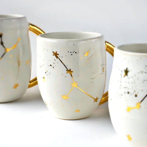 Cancer Constellation Mug in White and Gold - Astrological Sign Mug - Zodiac Mug - Modern Mud, White and Gold Mug